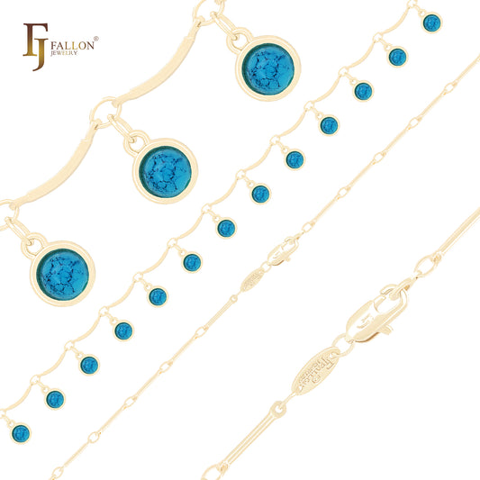 ターコイズクラスタードロップファンシーリンク14Kゴールドチェーンアンクレットブレスレット