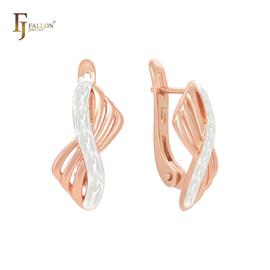 Elegant twisted bonded ribbon Rose Gold two tone Russian Lock Earrings