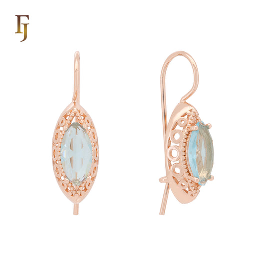 Colorful Marquise Drop Wire Hook Earrings – 10.4×22mm Rose Gold, Red/Blue/Green Options by FJ Jewelry