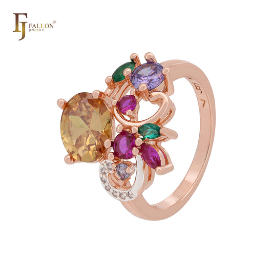 Colorful mixed flower CZs Rose Gold Fashion Rings