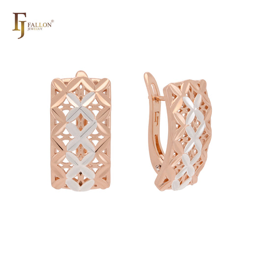 Thousand clover leaves mesh Rose Gold two tone Russian Lock Earrings
