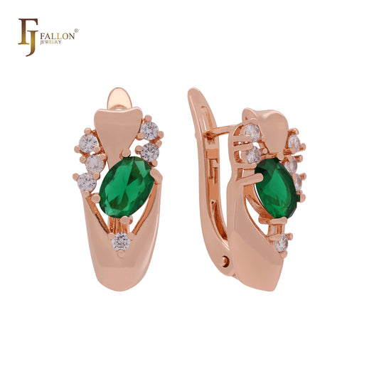 Luxurious white, emerald or coffee CZs Rose Gold Russian Lock Earrings