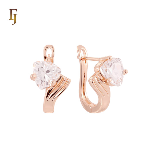 Geometric solitaire triangular cut white CZ Rose Gold Russian Lock Earrings