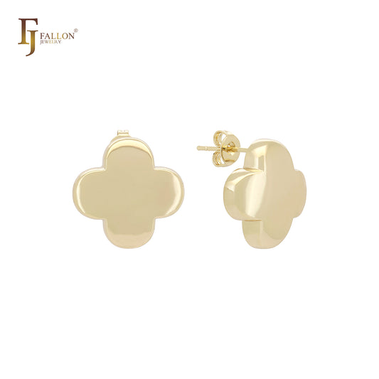 Aretes pequeños de trébol con punta redondeada en oro de 14 quilates