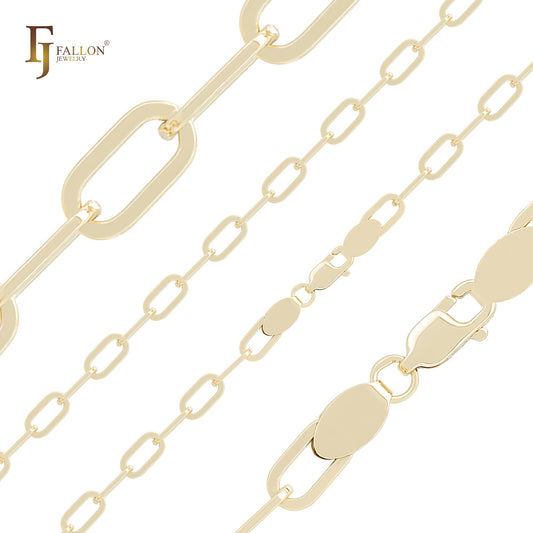 オーバルリンクペーパークリップ 14Kゴールド、ホワイトゴールドチェーン