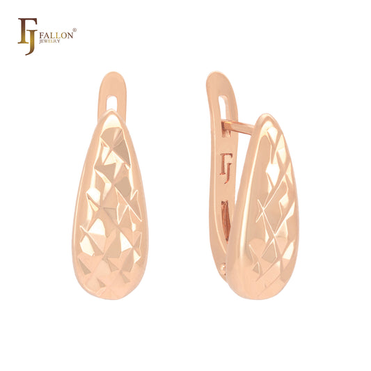 Teardrop rhombus textured 14K Gold, Rose Gold Russian Lock Earrings