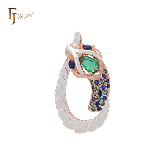 Pingente de animal bicolor em ouro rosa com zircônias cúbicas coloridas de cobra