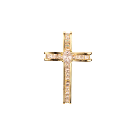 Baguette Cut Cluster white CZs Rose Gold, 14K Gold Latin Cross Pendant