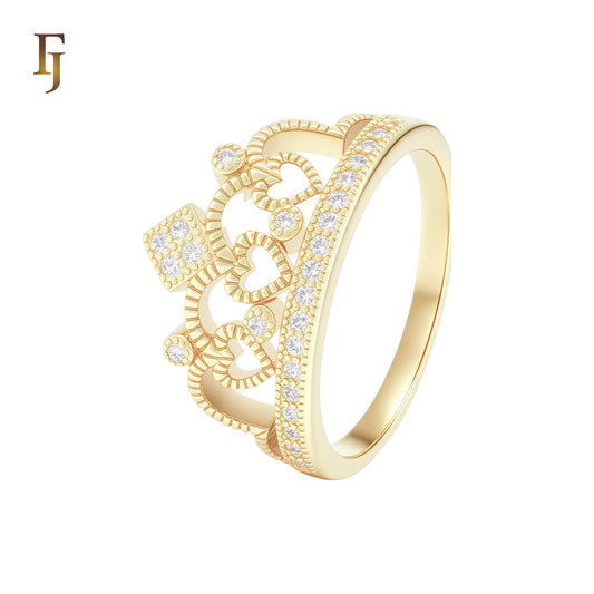 Cluster white CZs 14K Gold Crown Rings