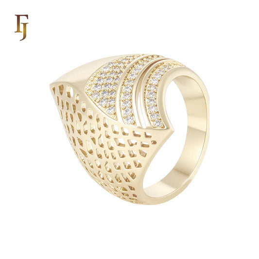 Pointed Beads of half filigree and white CZs 14K Gold Fashion Rings