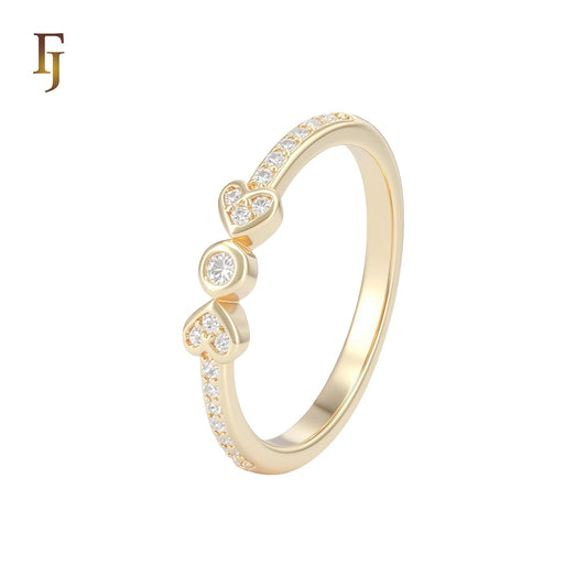Double heart of white CZs 14K Gold Wedding Band Rings