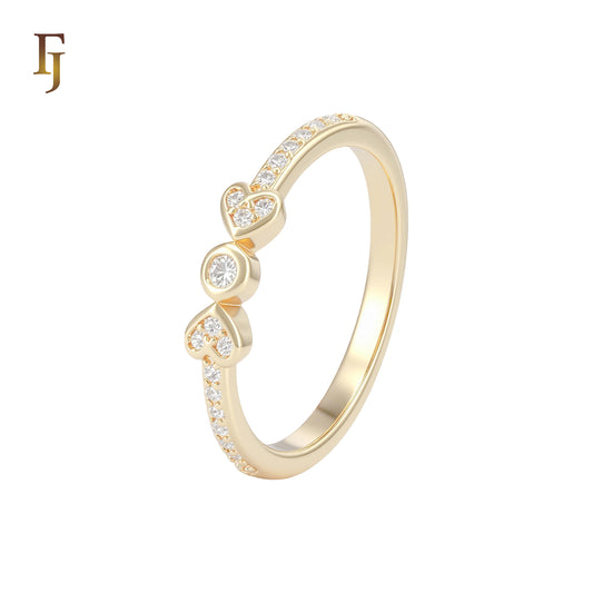 Double heart of white CZs 14K Gold Wedding Band Rings