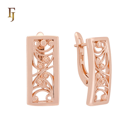 Squared windowed Filigree Rose Gold Russian Lock Earrings