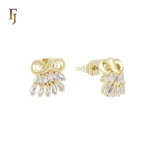 Dancing Skirt of cluster white CZs 14K Gold Stud Earrings