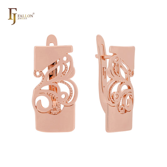 Rectangular filigree Rose Gold Russian Lock Earrings