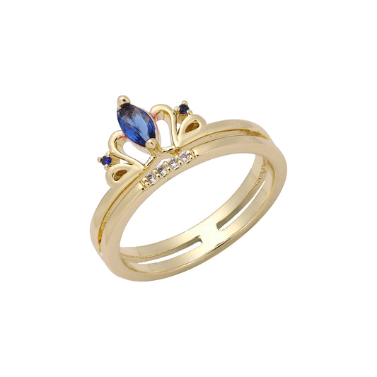 ダブルロウソリティアCZ 14Kゴールド、ローズゴールドリング