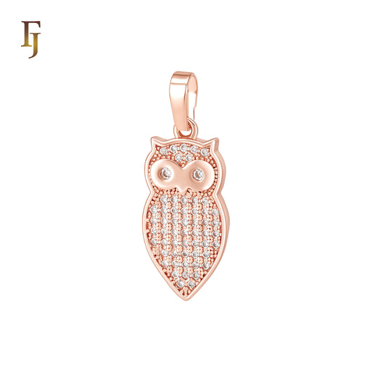 Owl Eagle of white CZs Paved 14K Gold, Rose Gold Animal Pendant