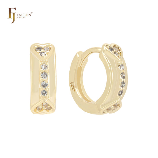 Brincos Huggie de ouro 14K com dois corações de zircônias brancas Huggies