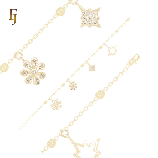 Gold Plated Girls Charm Bracelet | Star and Flower Design, Adjustable 15mm Jewelry – FJ Jewelry