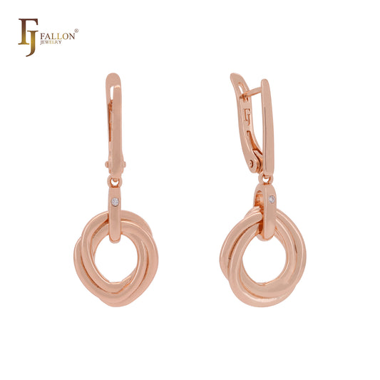 Thousand interlocking circles white CZ Rose Gold Russian Lock Earrings