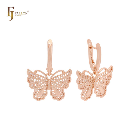 Luxurious filigree meshy butterfly butterflies Rose Gold Russian Lock Earrings