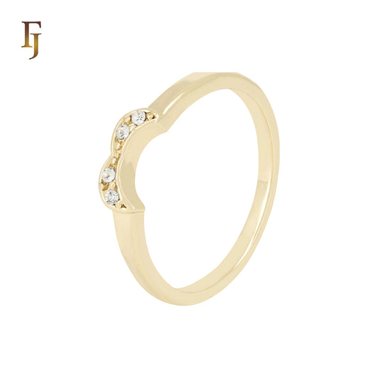 Moon shaped white Czs 14K Gold Wedding Band Rings