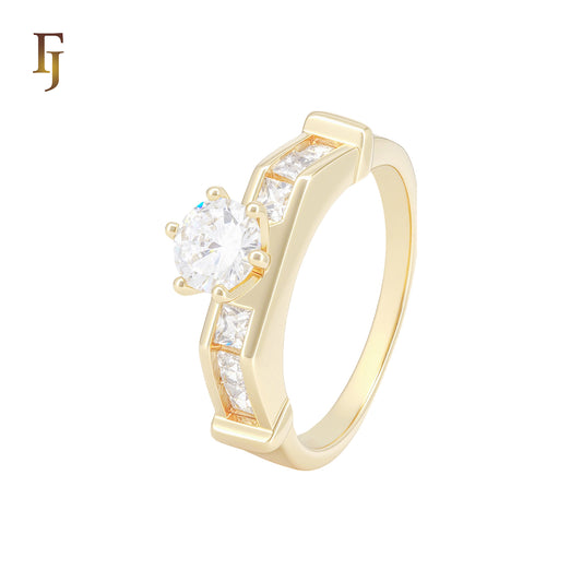 Solitaire White CZs Baguette 14K Gold Engagement Rings