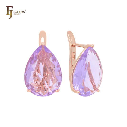 Giant great pear shape CZ Rose Gold Russian Lock Earrings