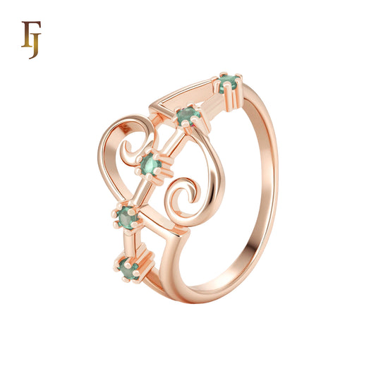 Music tone design of Emerald Green CZs Rose Gold Fashion Rings
