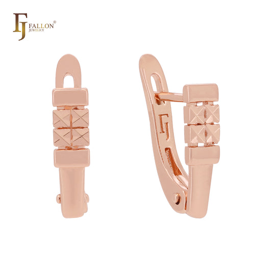 Geometric rectangular shapes Rose Gold Russian Lock Earrings
