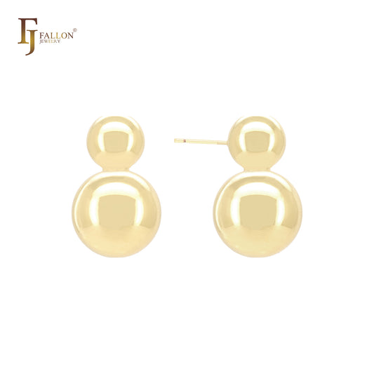 ダブルビーズ 14Kゴールド、ローズゴールド、ホワイトゴールド スタッドピアス