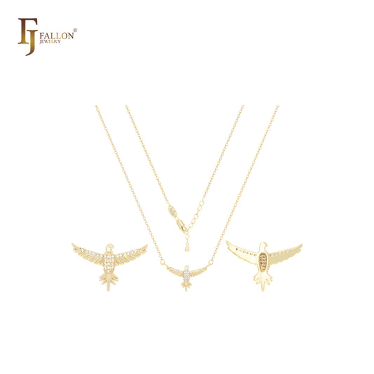 Colar de águia voando com zircônias cúbicas brancas em ouro 14K e ouro rosa