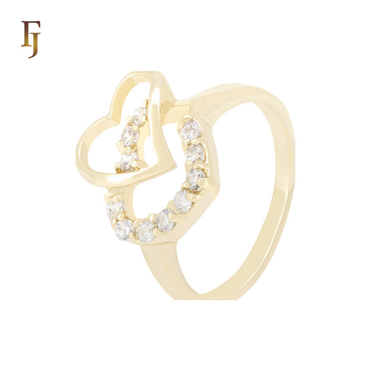 Double Heart of white CZs 14K Gold Fashion Rings