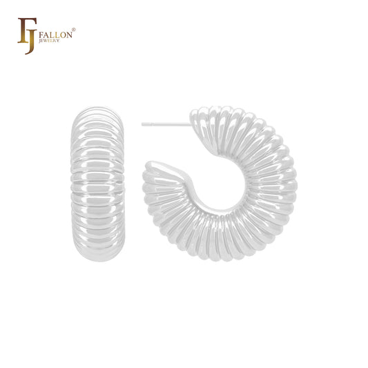 互锁堆叠贝壳形 C 形环 14K 金、玫瑰金、白金耳钉