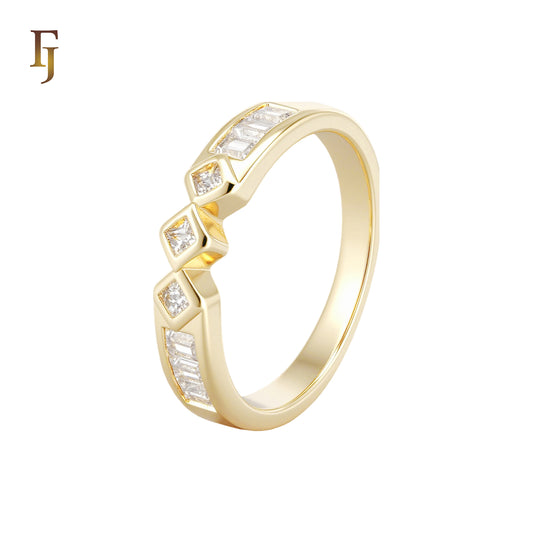 Triple white CZs Baguette 14K Gold Wedding Band Rings