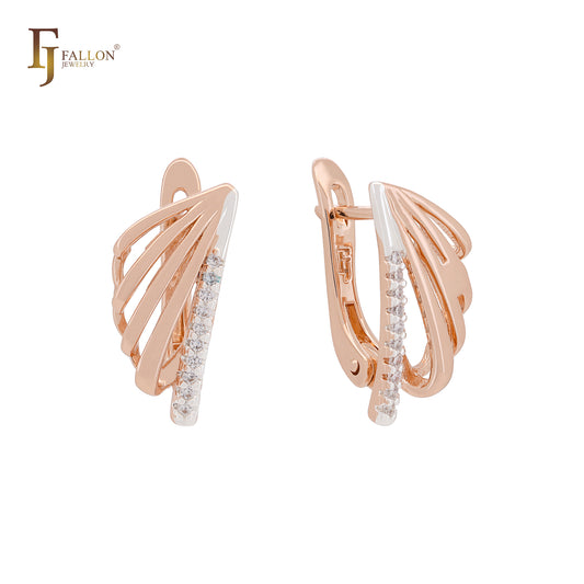 Elegant Russian Lock Earrings with CZ Accent | Size 8.8×19mm | FJ Jewelry