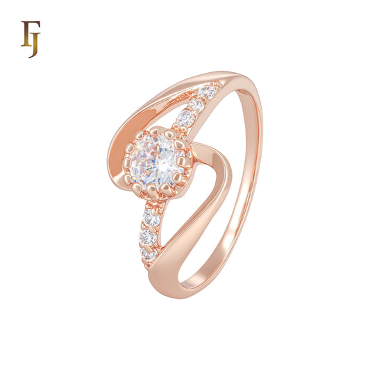 Twisted ribbon solitaire white CZ Rose Gold Fashion Rings