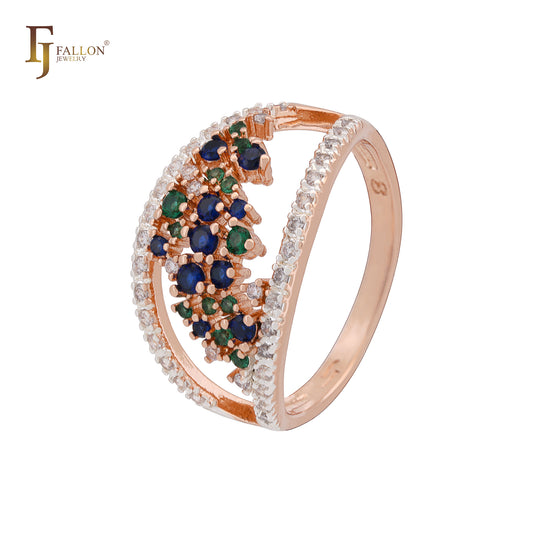 Constellation Sky of stars of colorful CZs Rose Gold two tone Fashion Rings