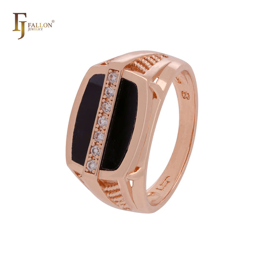 Schwarz lackiert mit weißen Zirkonia-Steinen. Siegelringe für Herren aus Roségold