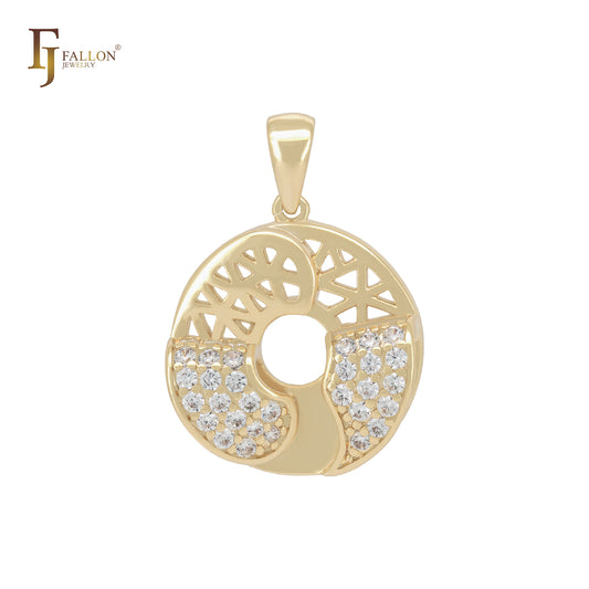 Filigree mixed white CZs 14K Gold Coin Pendant