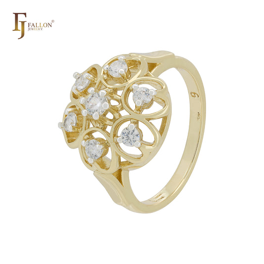 Cluster white CZs clawed 14K Gold two tone Fashion Rings