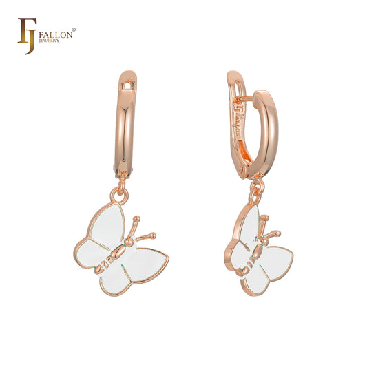 Серьга-подвеска из желтого золота 14 карат с бабочкой