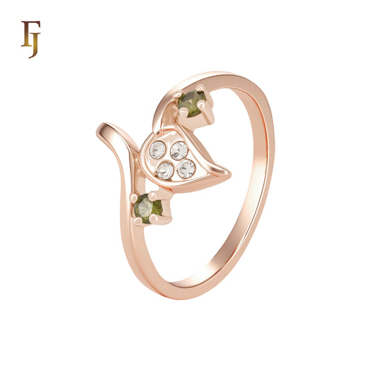 Leave of white CZs Rose Gold Fashion Rings