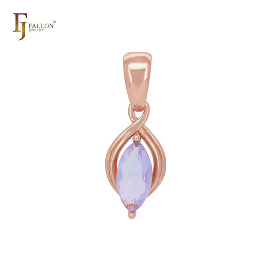 Pingente solitário marquise rosa roxo ouro rosa
