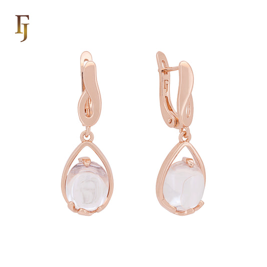 Drop Colorful Solitaire deep blue CZ Rose Gold Russian Lock Earrings