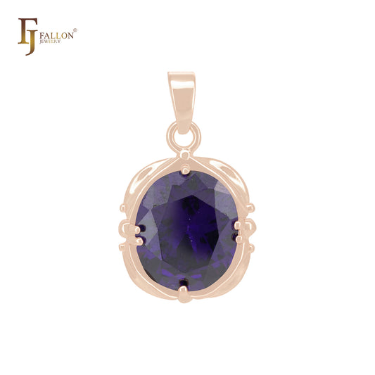 Giant rounded Solitaire Purple stone 14K Gold Solitaire pendant