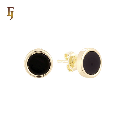 Rounded Black Onyx 14K Gold, Rose Gold Stud Earrings