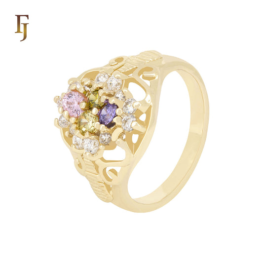 Colorful CZs Filigree 14K Gold Fashion Rings
