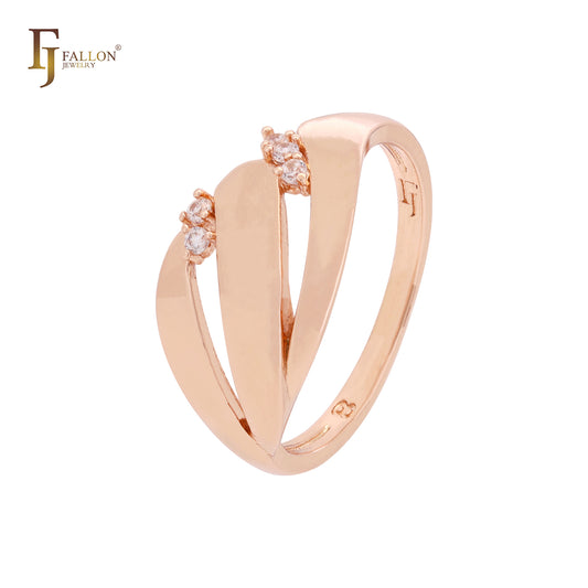Geometric triple row white CZs Rose Gold Fashion Rings