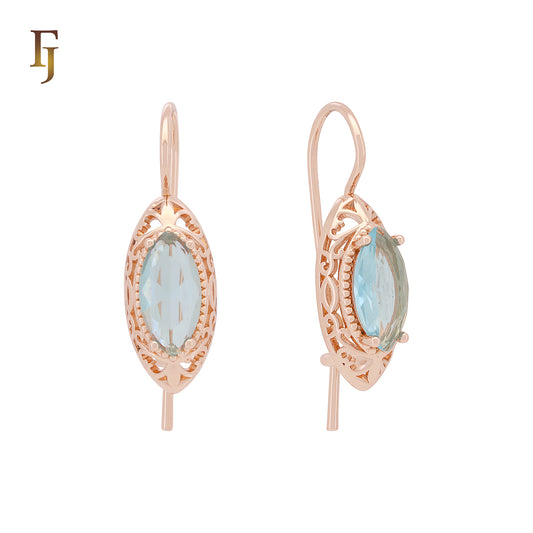 Vintage Marquise Stone Wire Hook Earrings – 10×22.3mm Rose Gold Design by FJ Jewelry